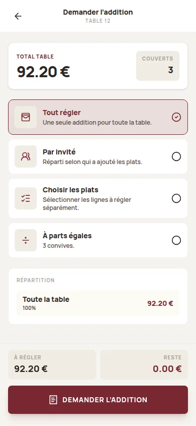 Paiement à table